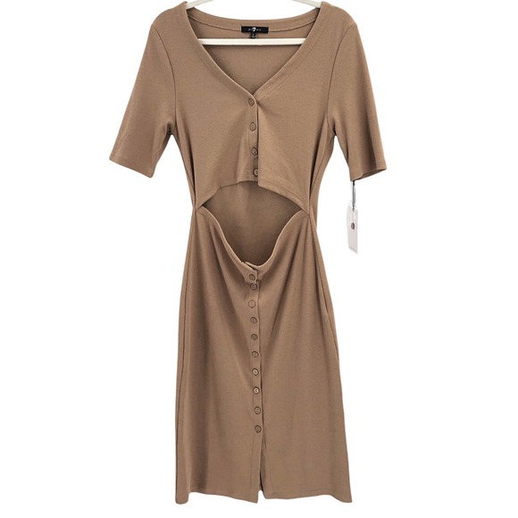 7 For All Mankind NEW Womens Size Large Stretchy Rib-Knit Cut-Out Midi Dress - Picture 7 of 7